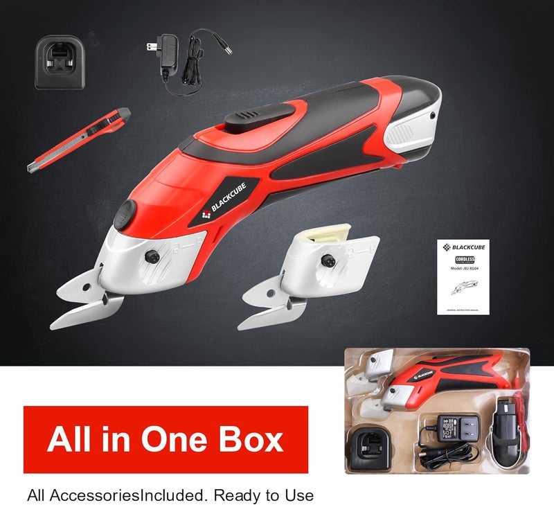 Black Cube Cordless Electric Scissors, Powerful Cutter for Tough & Soft Materials From Cardboard to Fabric, Rechargeable Dual Blade Box Cutter and Fabric Scissors Kit - Image 5